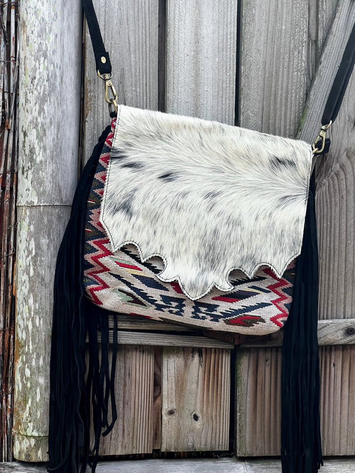 Saddle Up | Saddle Blanket Aztec Pattern and Cowhide Concealed Carry Purse with Fringe