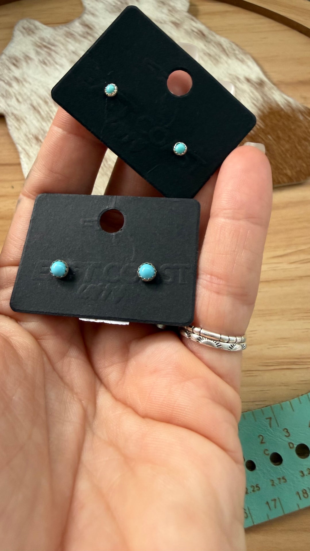 Tiny Kingman Turquoise Stud Earrings | Handmade Navajo Sterling Silver Earrings | Genuine Turquoise | Linda Yazzie