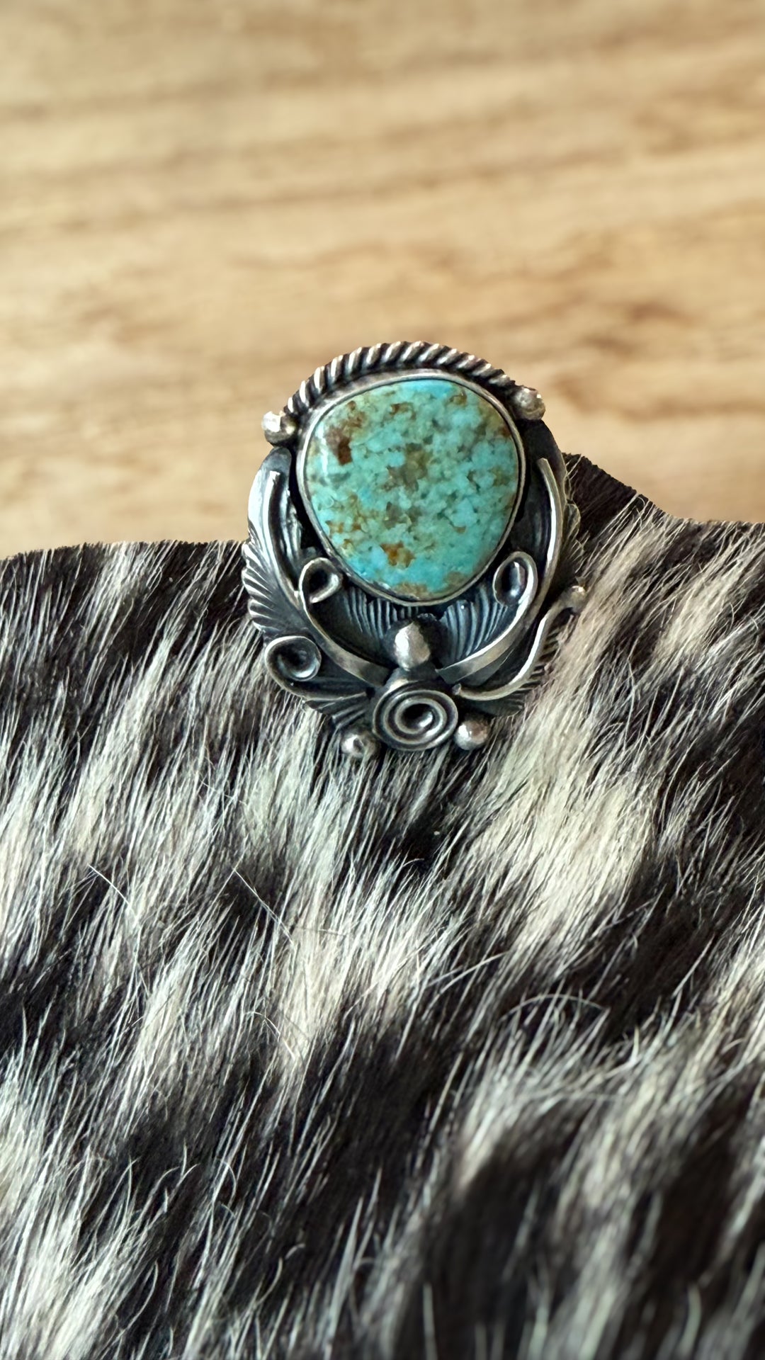 Navajo Jimmy Lee Mine #8 Turquoise Sterling Silver Adjustable Statement Ring
