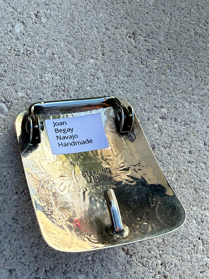Joan Begay Navajo Handmade Sterling Silver and Kingman Turquoise Slim Belt Buckle