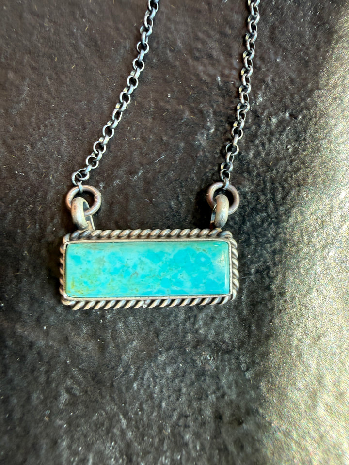 Navajo Handmade Kingman Bar Necklace by Johnny Dixon