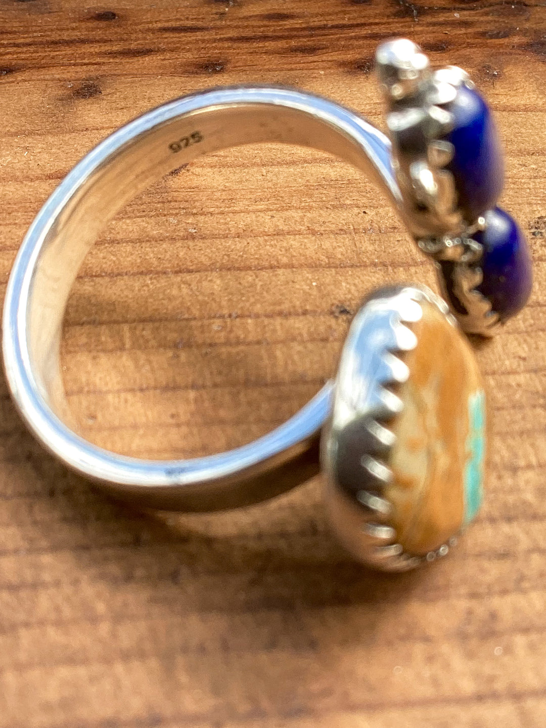 Sterling Silver Turquoise & Lapis Adjustable Ring – Southwestern Statement Floater Ring