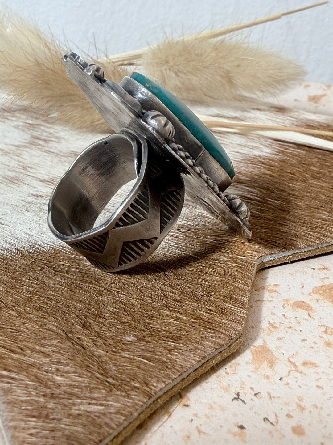 Dustin Francisco Navajo Royston Turquoise Sterling Silver Statement Ring | Adjustable