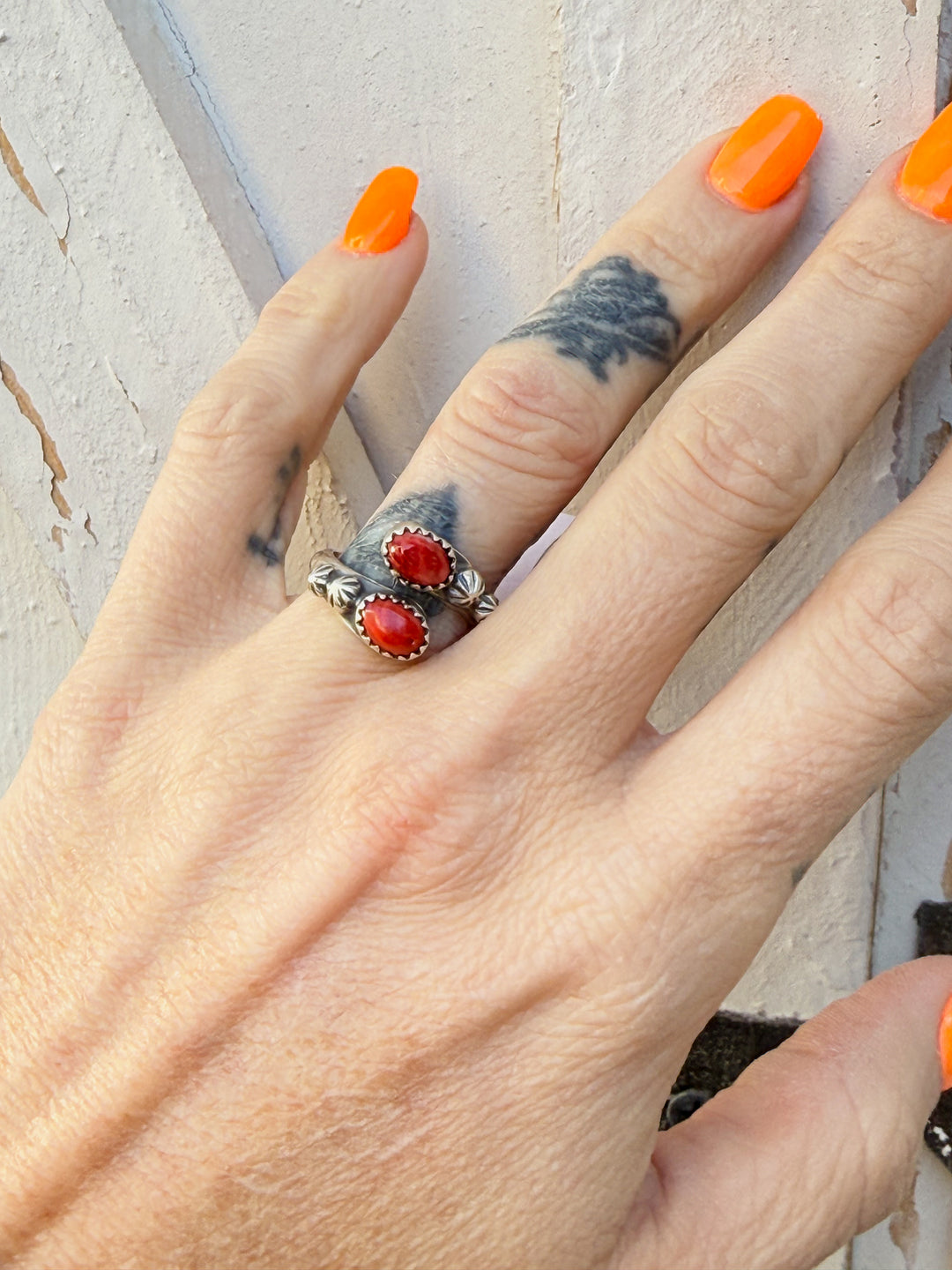 Freda Martinez Navajo jewelry adjustable turquoise coral rings