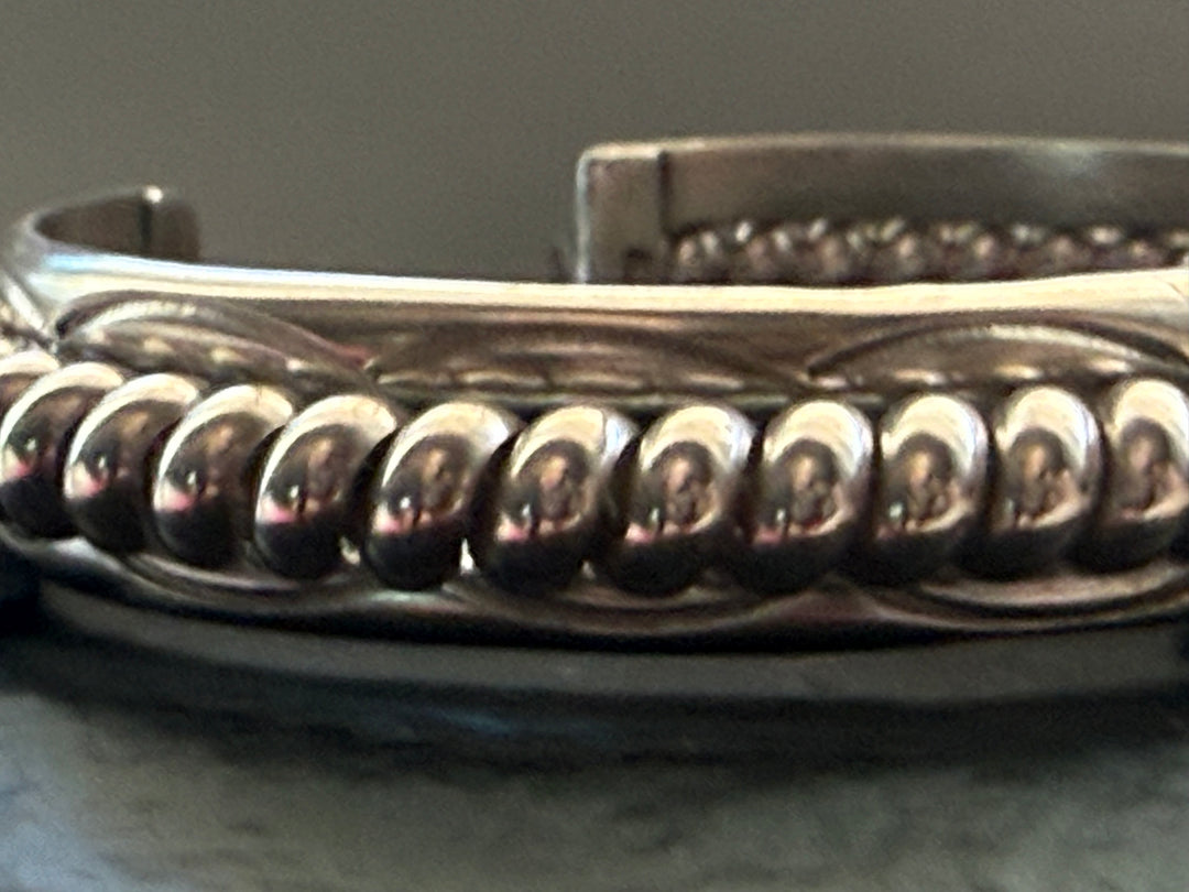 TAHE Navajo Sterling Silver Rope Cuff Bracelet