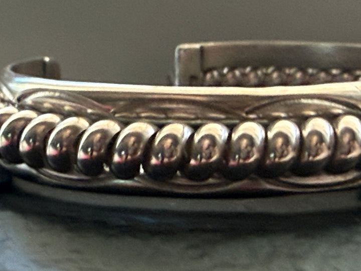 TAHE Navajo Sterling Silver Rope Cuff Bracelet