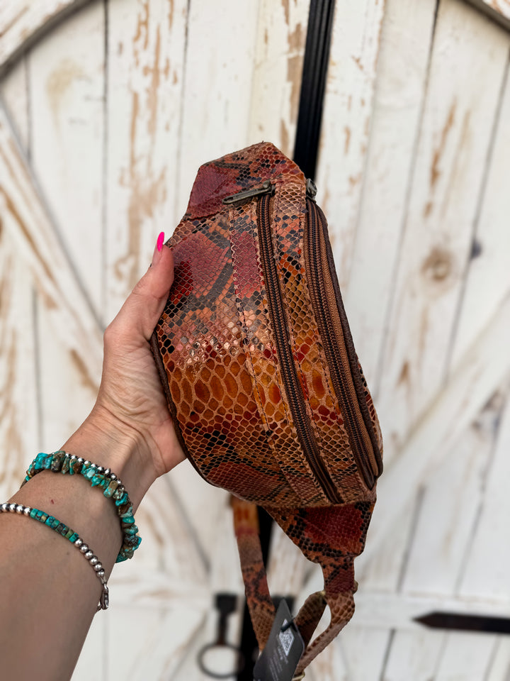 The Rattler Belt Bag | Real Leather Snake Print Sling