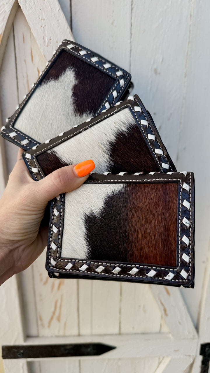 Compact Cowhide & Tooled Leather Bifold Wallet