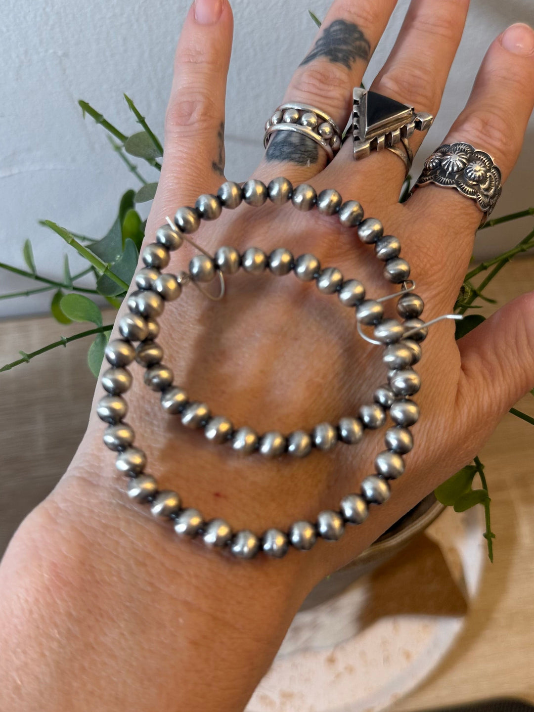 Amanda Larry Navajo Handmade Sterling Silver Pearl Hoop Earrings | 6mm Navajo Pearls