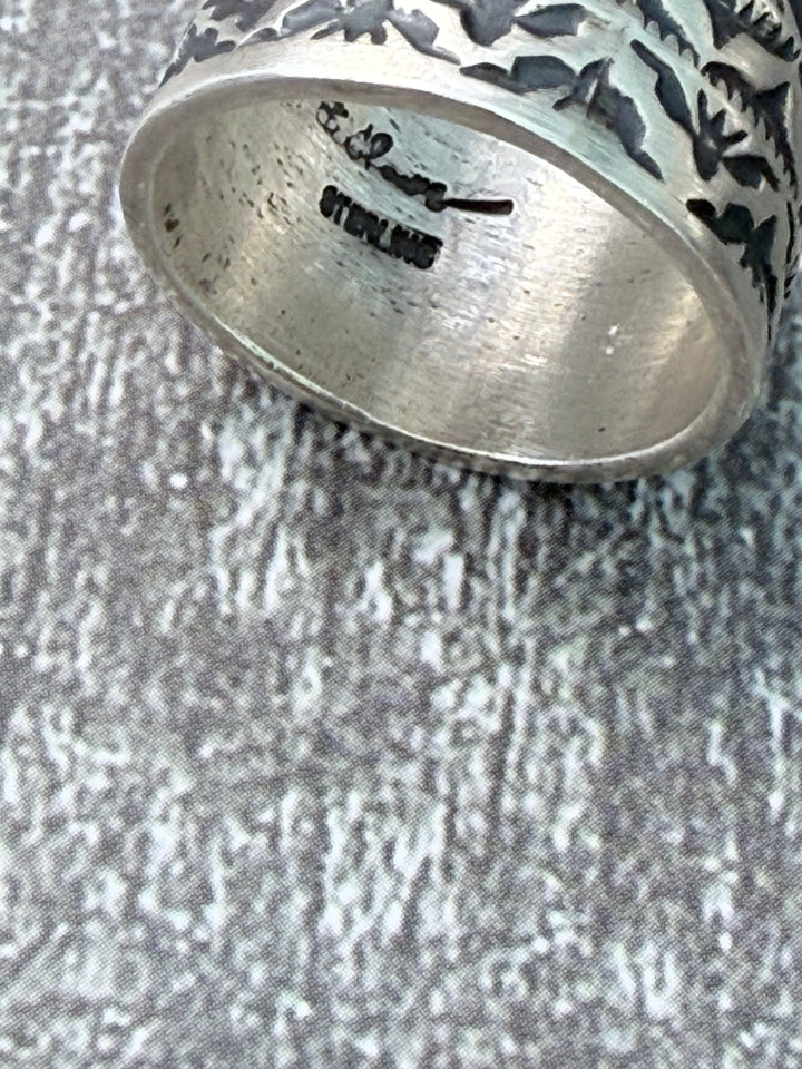 Navajo Handmade Sterling Silver Stamped Cigar Band Ring — Size 7.5