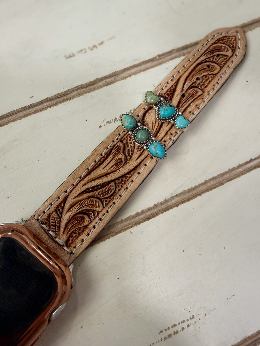 Mine #8 Turquoise + Sterling Silver Apple Watch Band Charm | Handmade Slide-On Watch Charm