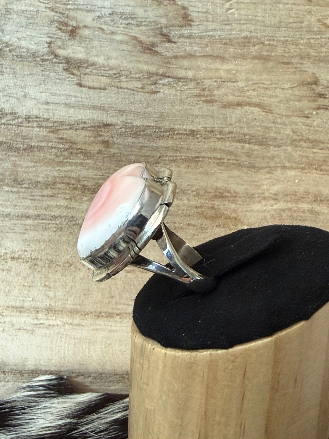 Samson Etsitty Pink Conch Heart Ring | Handmade Navajo Sterling Silver | Size 6.5