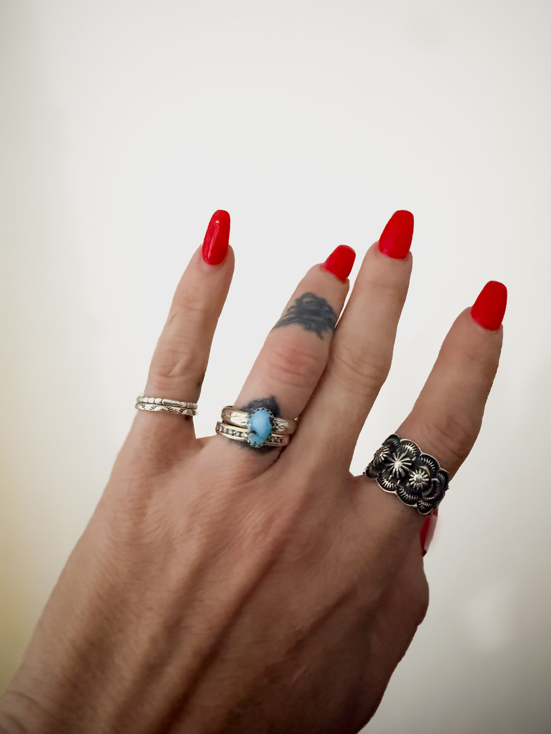 Golden Hills Turquoise Ring | Handmade Navajo Sterling Silver Petite Turquoise Ring | Size 7 | Robinson Martinez