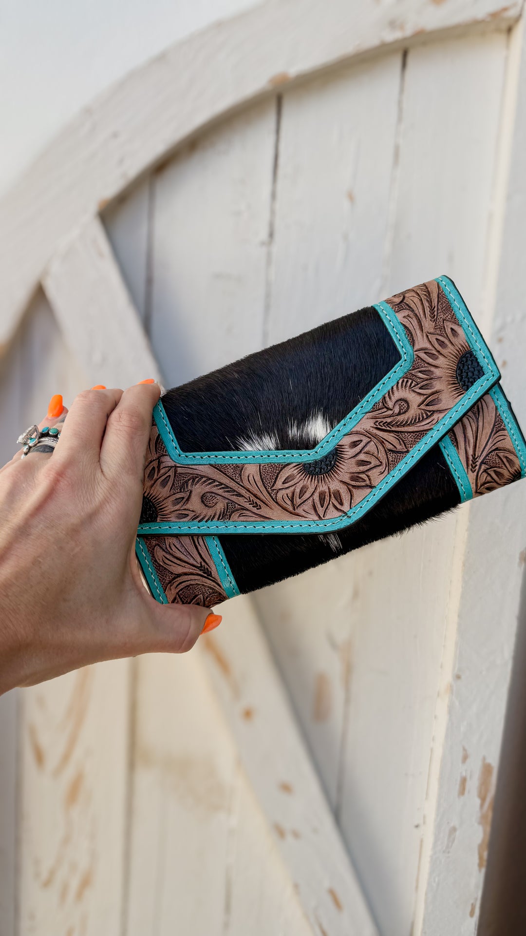 Turquoise Trail Cowhide Wallet | Tooled Leather Western Wallet