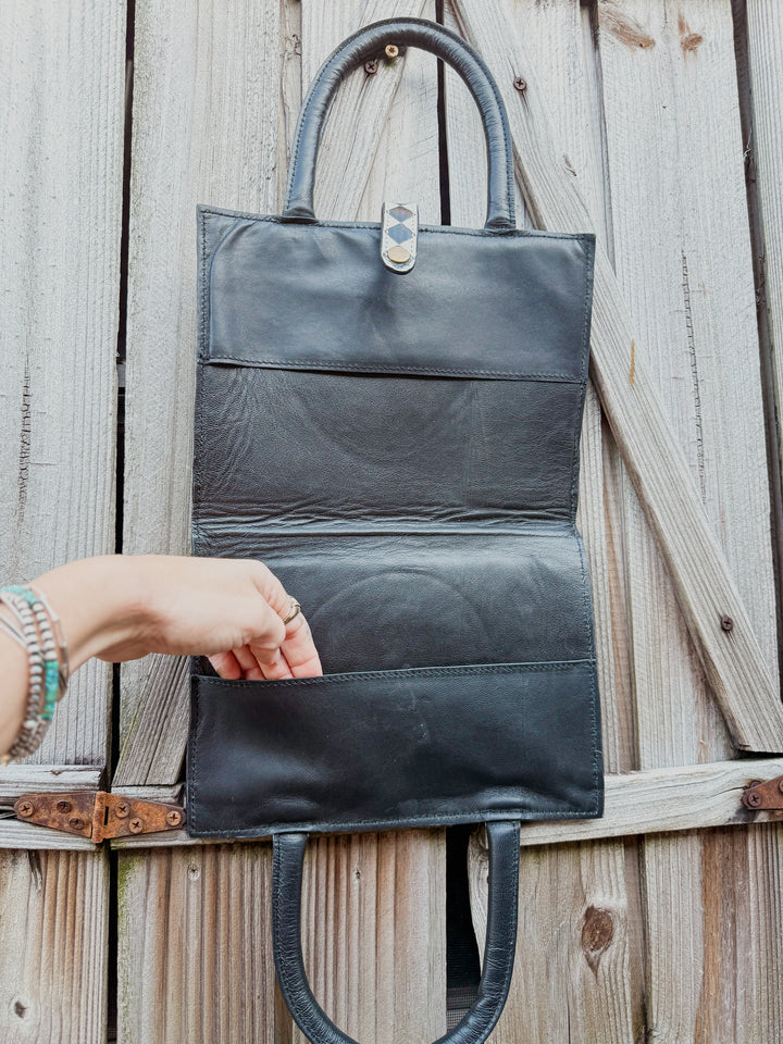 Speed Check Bible Book Carry Cover | Tooled Black and White Checkered Cowhide Bible Carry Cover