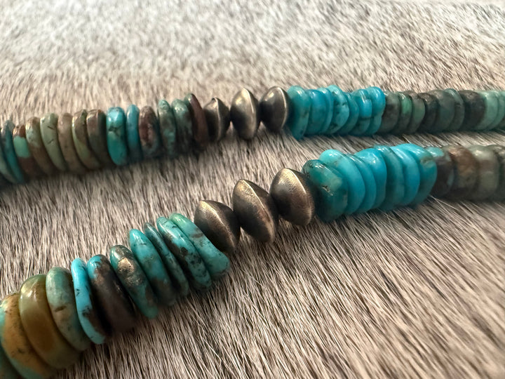 Navajo Turquoise Heishi & Sterling Silver Pearl Necklace – Handmade 19.5” – By Mason Lee