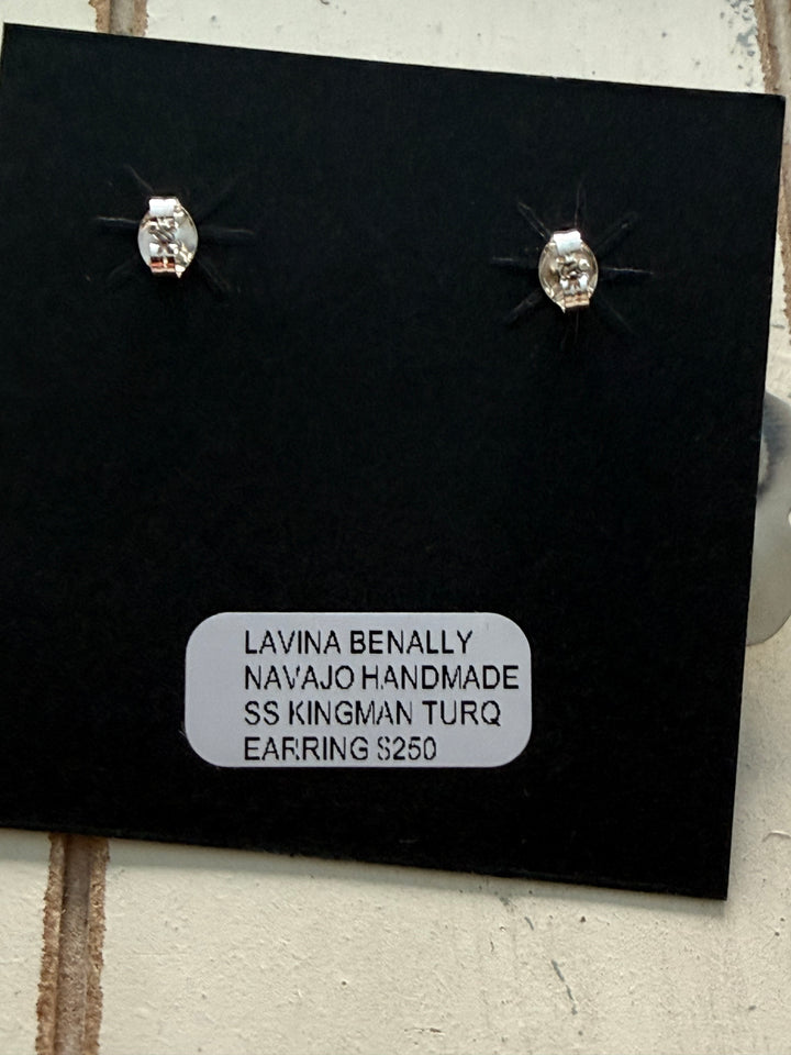 Lavina Benally Kingman Turquoise Sterling Silver Concho Earrings | Navajo Handmade