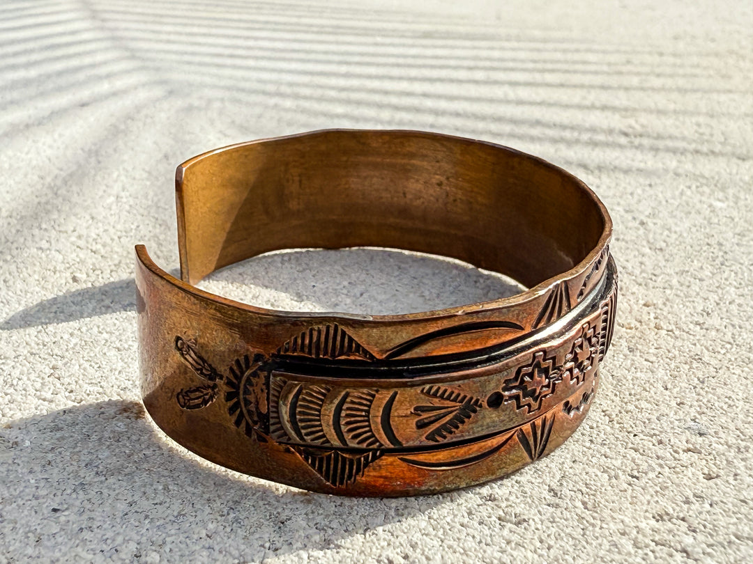Vintage Navajo Hand-Stamped Copper Cuff Bracelet | Bear & Southwestern Motif