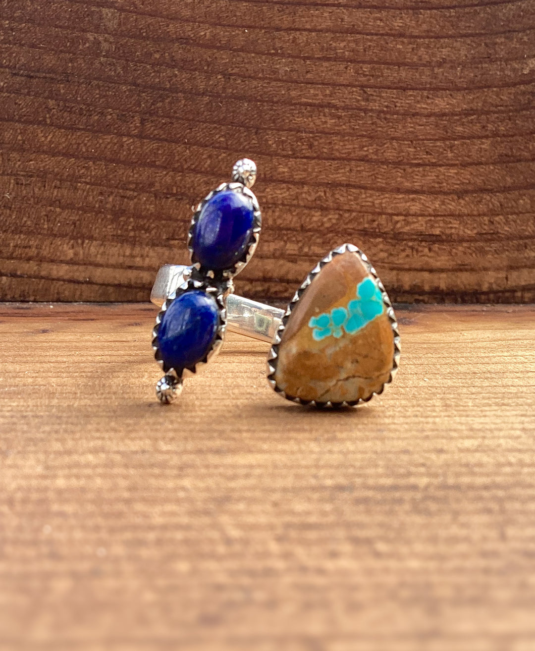 Sterling Silver Turquoise & Lapis Adjustable Ring – Southwestern Statement Floater Ring