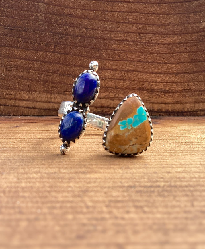 Sterling Silver Turquoise & Lapis Adjustable Ring – Southwestern Statement Floater Ring