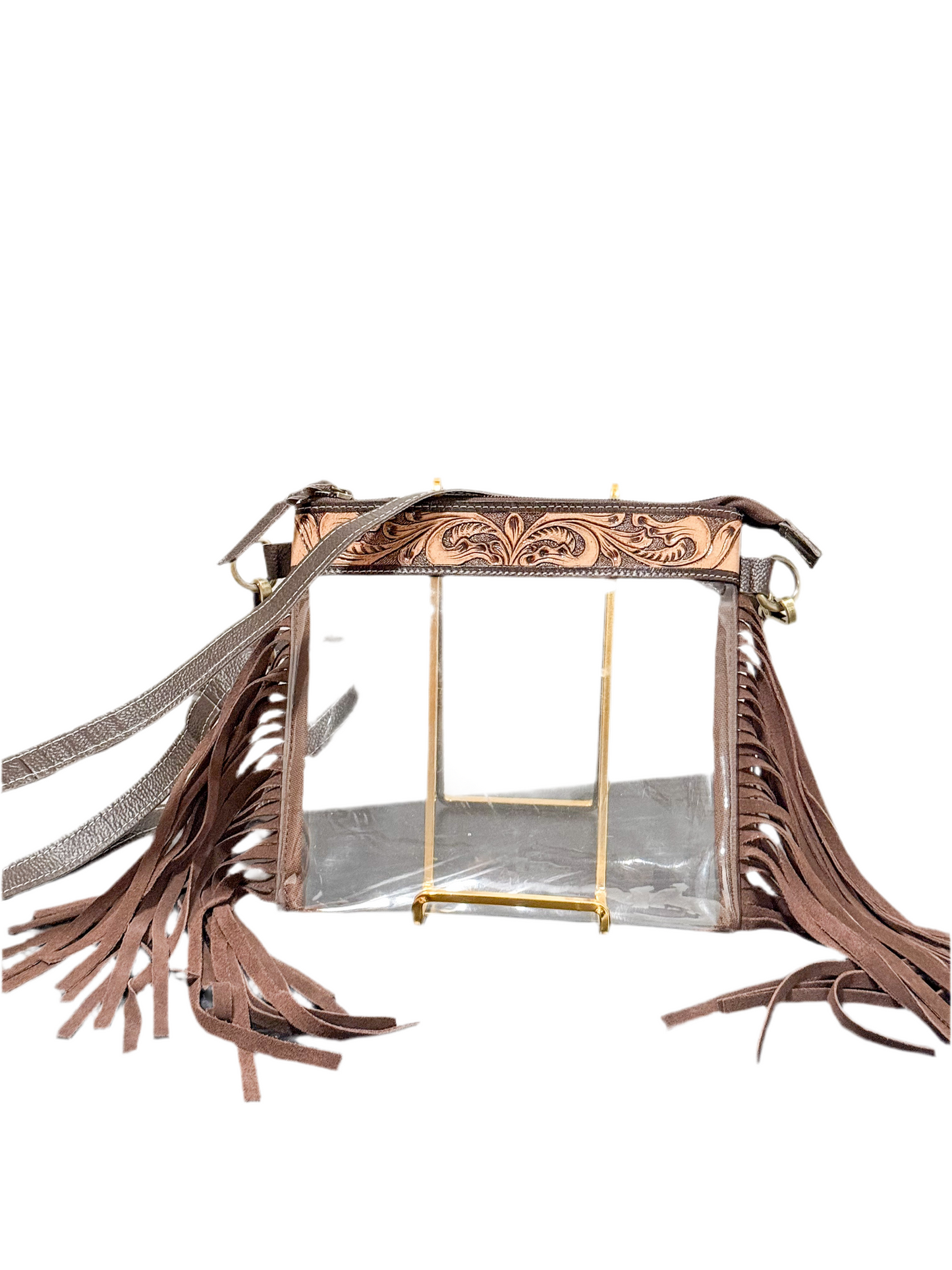 Clear / Tooled Leather Fringe Event Purse