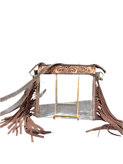Clear / Tooled Leather Fringe Event Purse