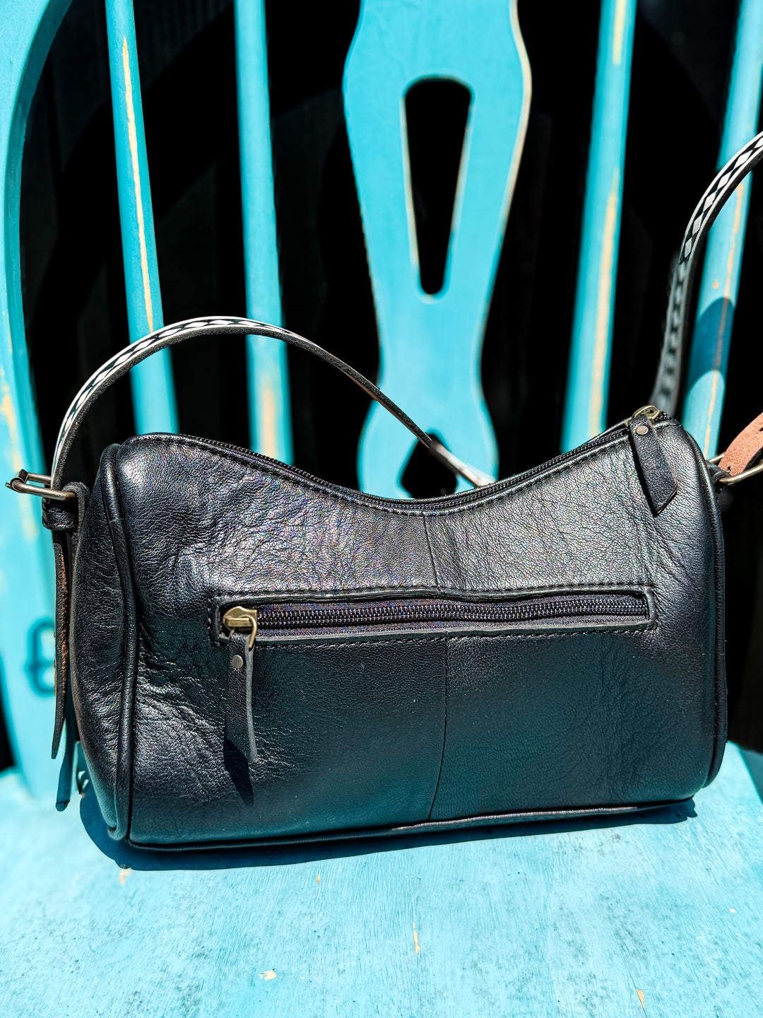 Speed Check Hideaway | Black and White Cowhide Patchwork & Leather Shoulder Bag