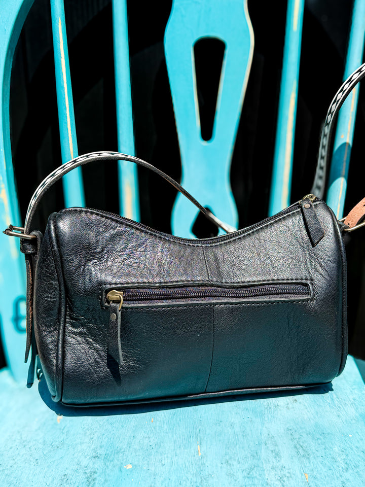 Speed Check Hideaway | Black and White Cowhide Patchwork & Leather Shoulder Bag