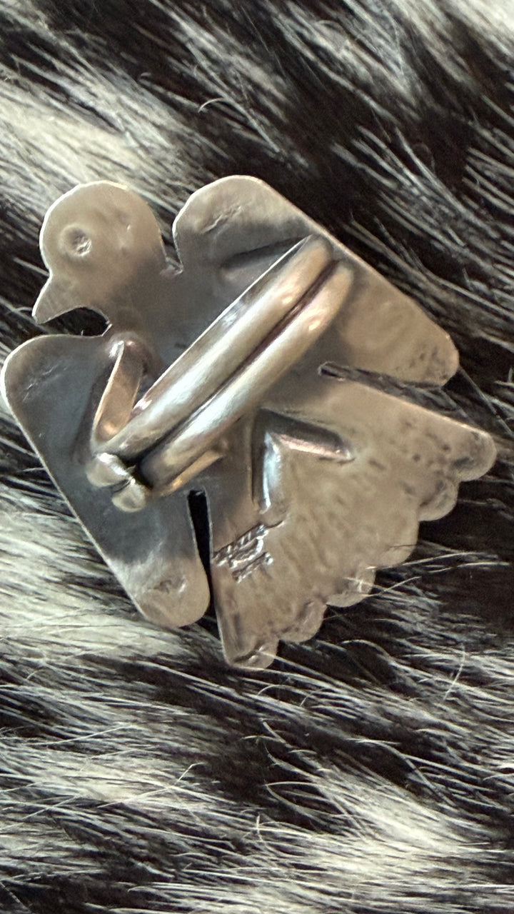 Tim Yazzie Navajo Kingman Turquoise Thunderbird Ring | Sterling Silver