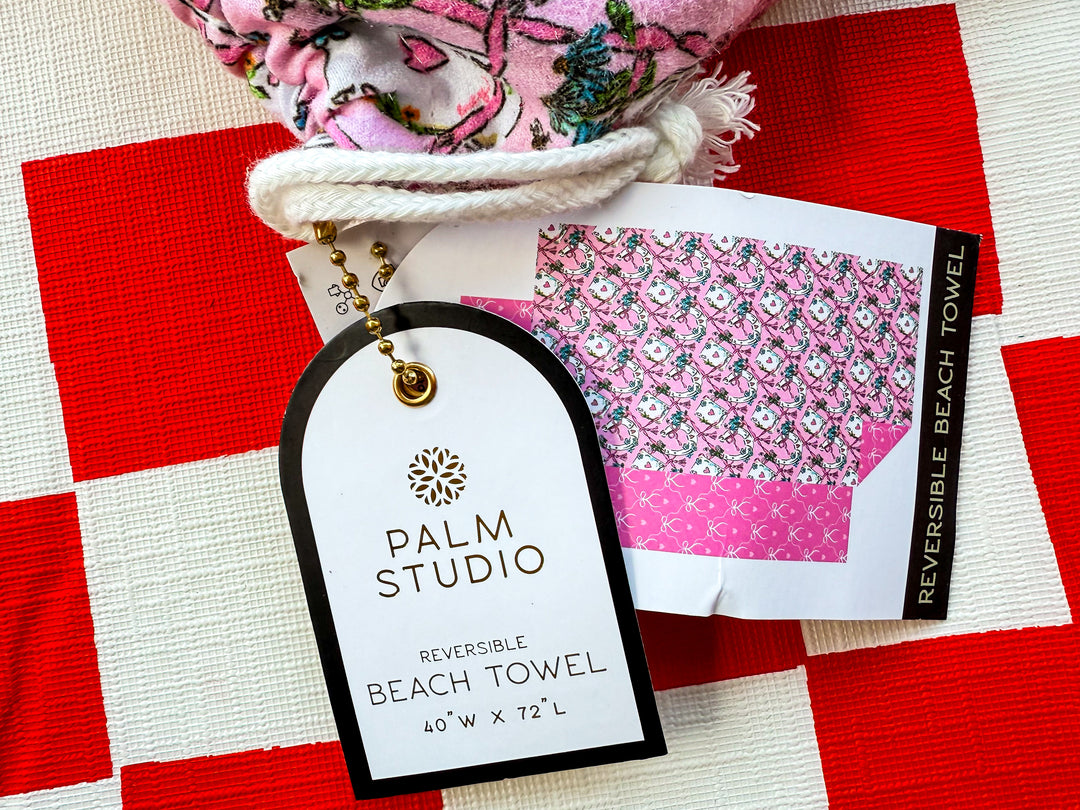 Lucky Charm Reversible Beach Towel (Pink Cowgirl Print)