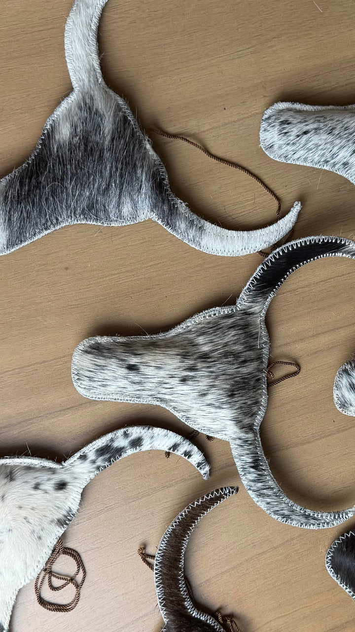 Cowhide Longhorn Wall Hanging | Genuine Hair-On Cowhide Western Decor | Boutique, Car Charm or Bag Charm