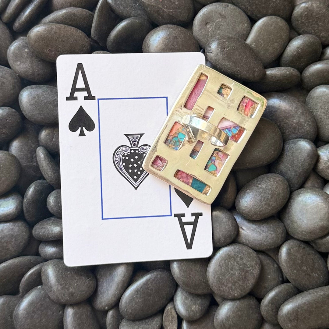 “Ace’s Wild” Adjustable Mojave Turquoise Spiny Oyster Ring