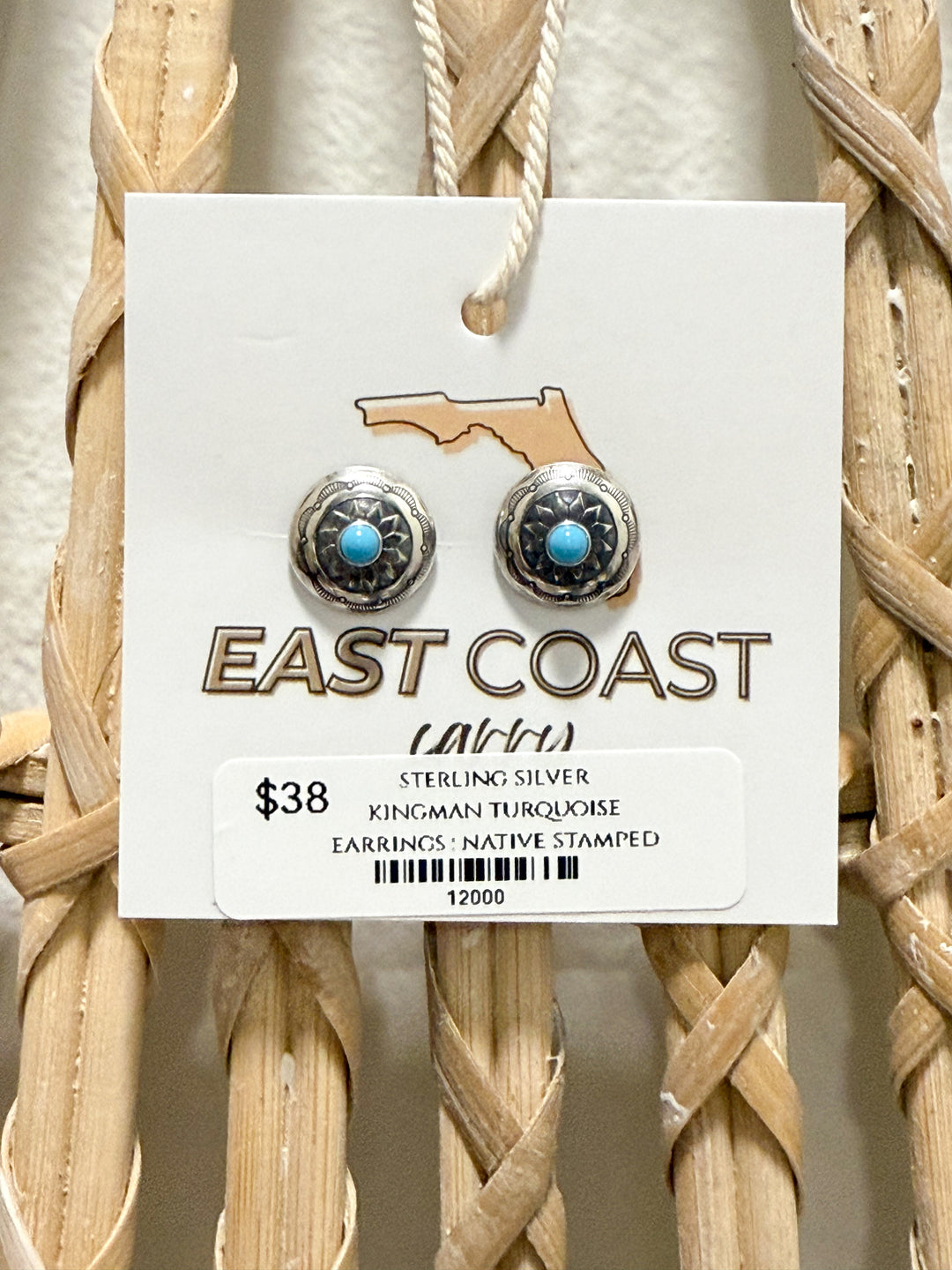 Sterling Silver Native American Handmade Kingman Turquoise Stud Earrings
