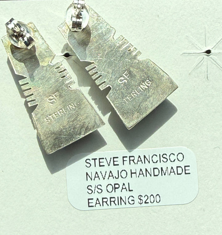 Blue Opal and Sterling Silver Navajo Handmade Earrings by Steve Francisco