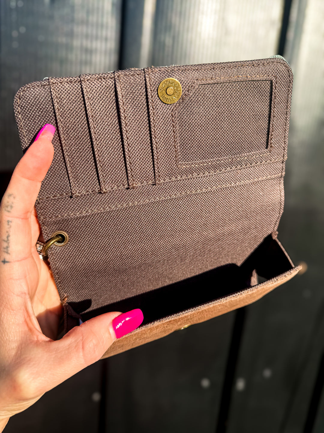 Interior card slots and phone compartment wallet