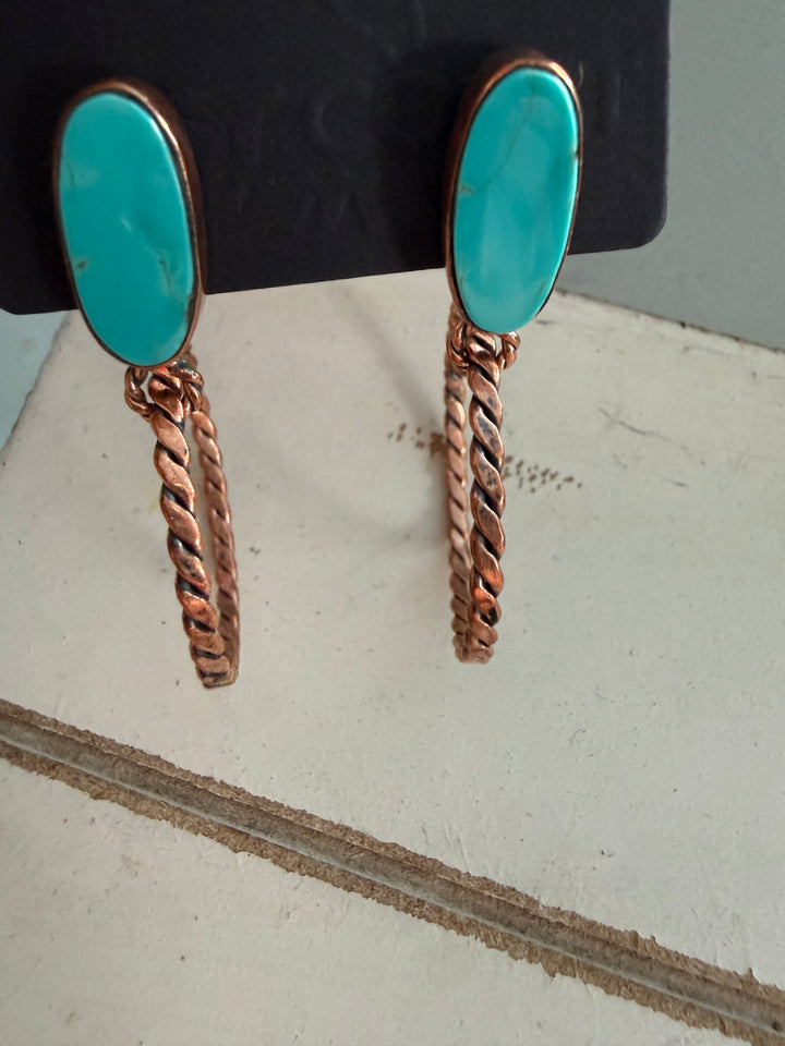 Turquoise Mojave & Copper Southwestern Hoop Dangle Earrings