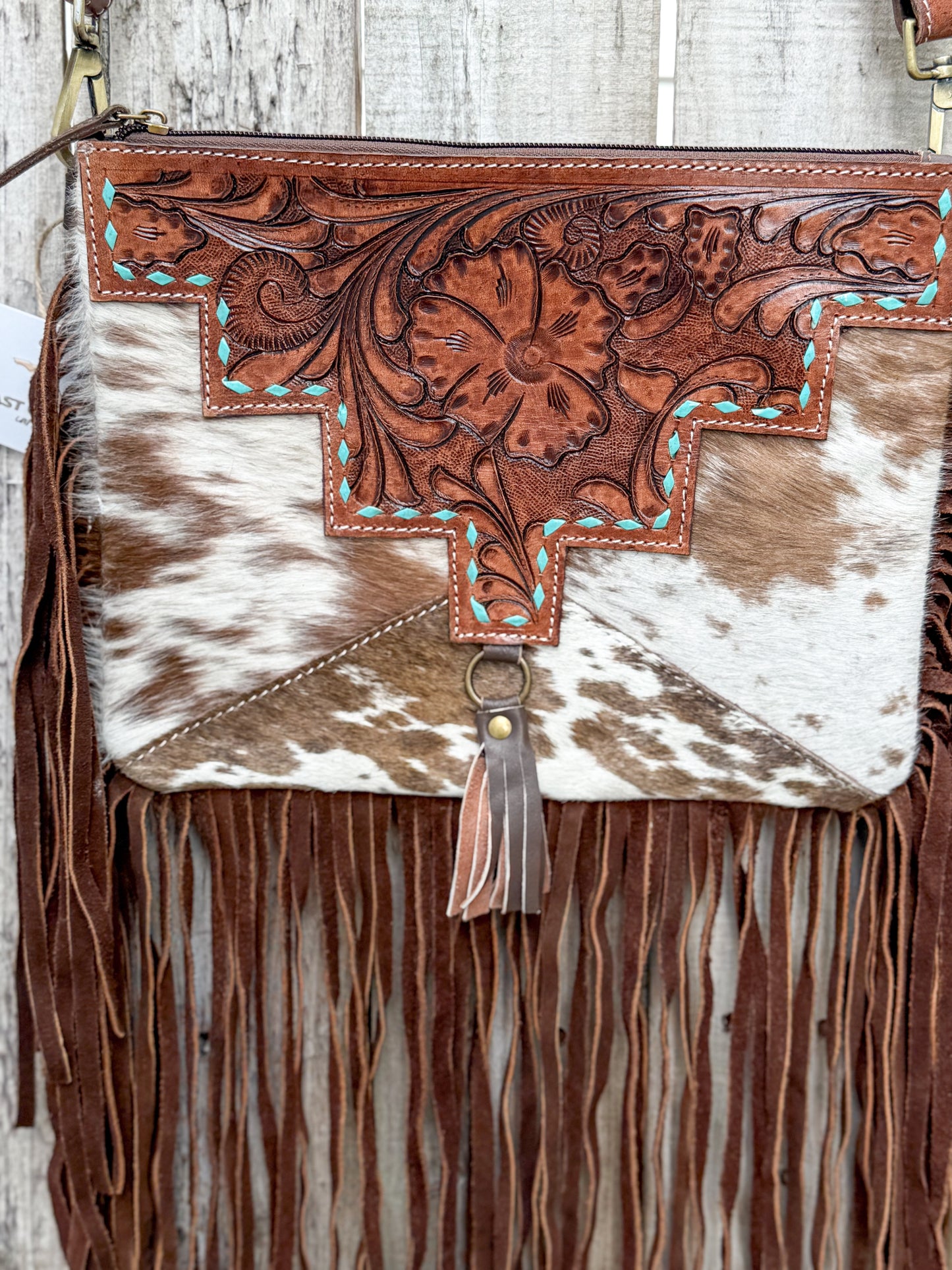 Southwestern Chic Fringe Tooled Leather Strap Crossbody