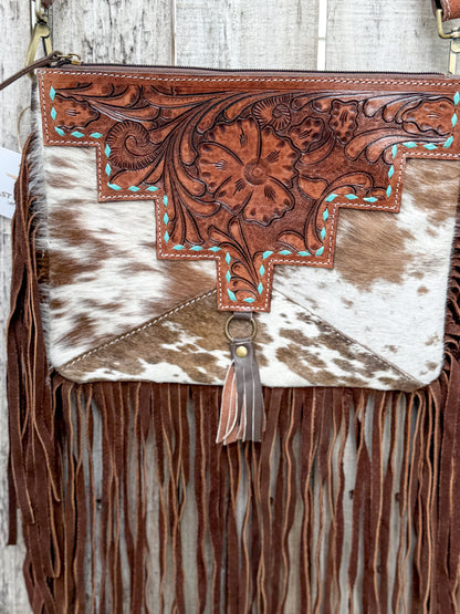 Southwestern Chic Fringe Tooled Leather Strap Crossbody