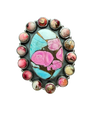 Cotton Candy Turquoise & Red Dahlia Sterling Silver Adjustable Ring