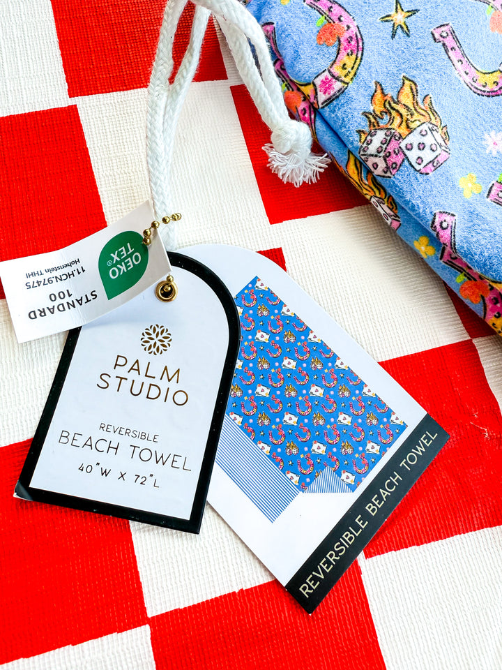 Lucky Charm Reversible Beach Towel (Blue Cowgirl Print)