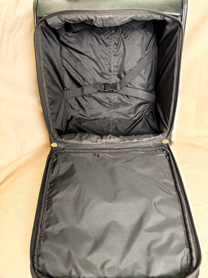 Black & White Diamond Check Leather Rolling Carry-On Suitcase | Small Travel Luggage
