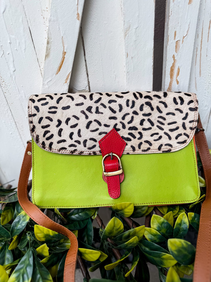Palm Beach Rodeo Crossbody | Color Block Leather & Leopard-Stamped Hair-On Hide Bag
