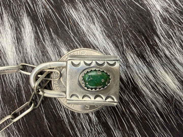 Navajo Sterling Silver Lock Necklace Charm Pendants | Turquoise or Pink Conch
