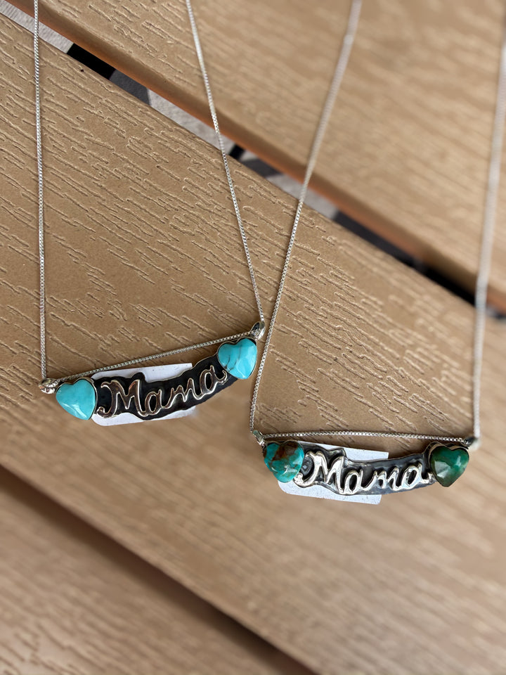 Navajo Handmade Sterling Silver Kingman Turquoise Mama Necklace | Signed by Charlene Yazzie | Choose Your Style