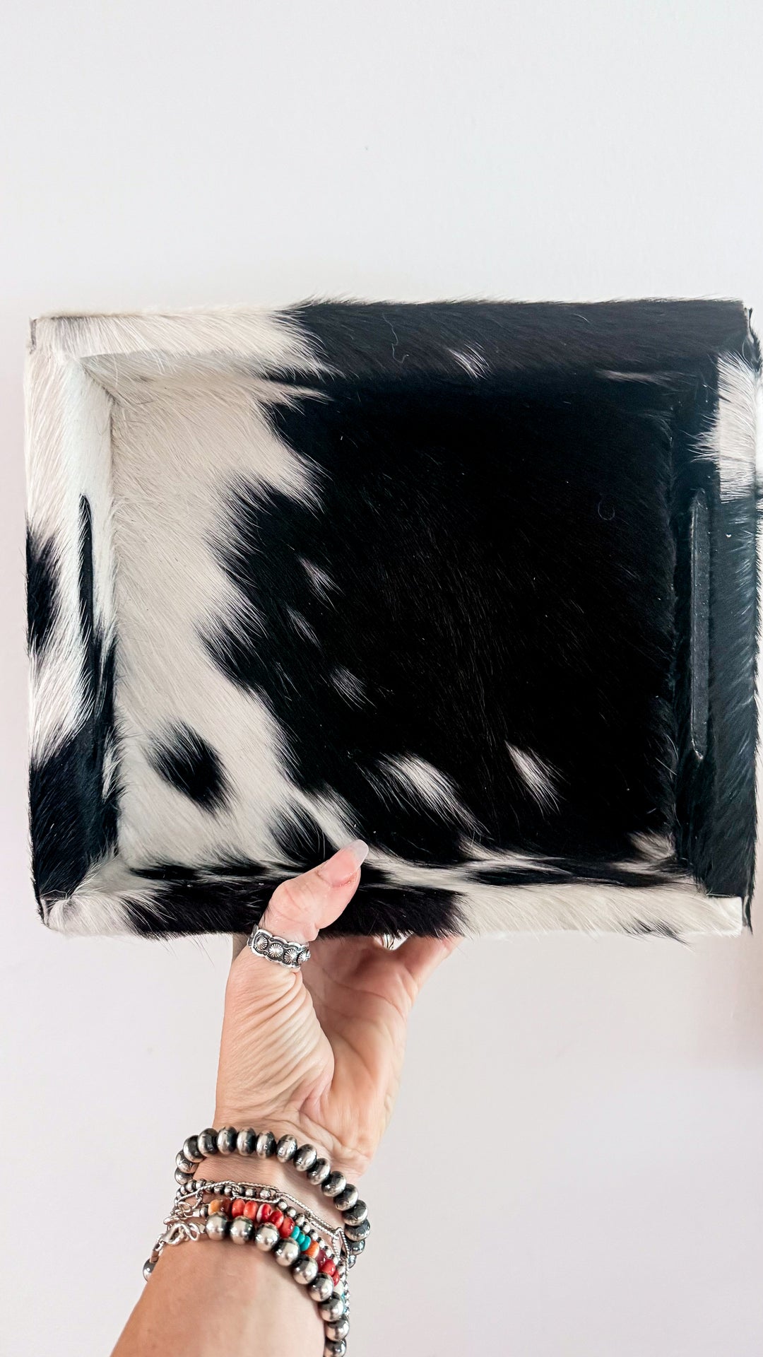 Black & White Cowhide Leather Display Tray | Western Home Décor