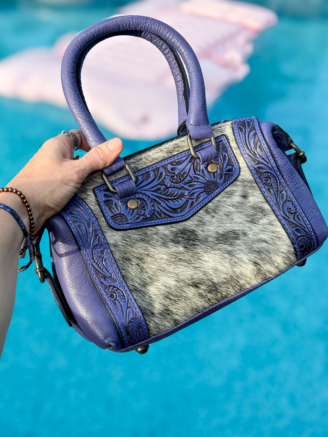 Lavender Tooled Cowhide Handbag