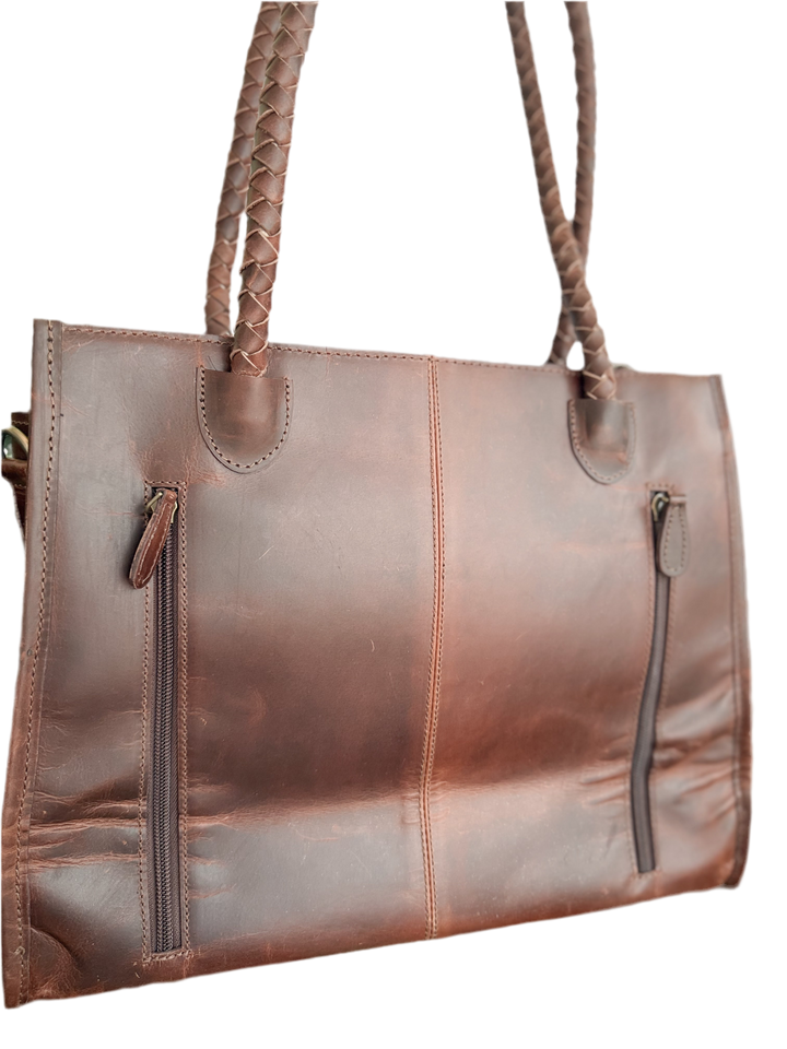 Family Tradition : in Brown Leather - Tooled Leather & Cowhide Concealed Carry Tote