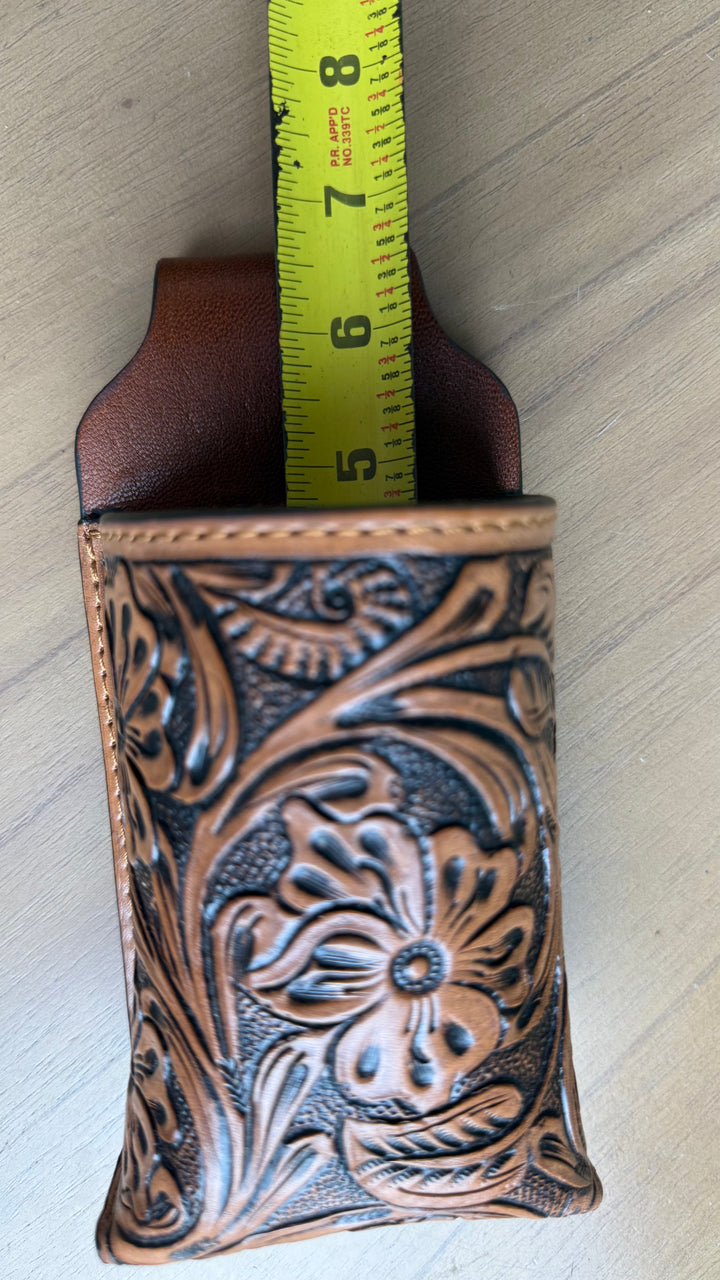 Tooled Leather Belt Drink Holster | Hands-Free Beverage Holder | Genuine Leather Festival, Market & Camping Cup Holder