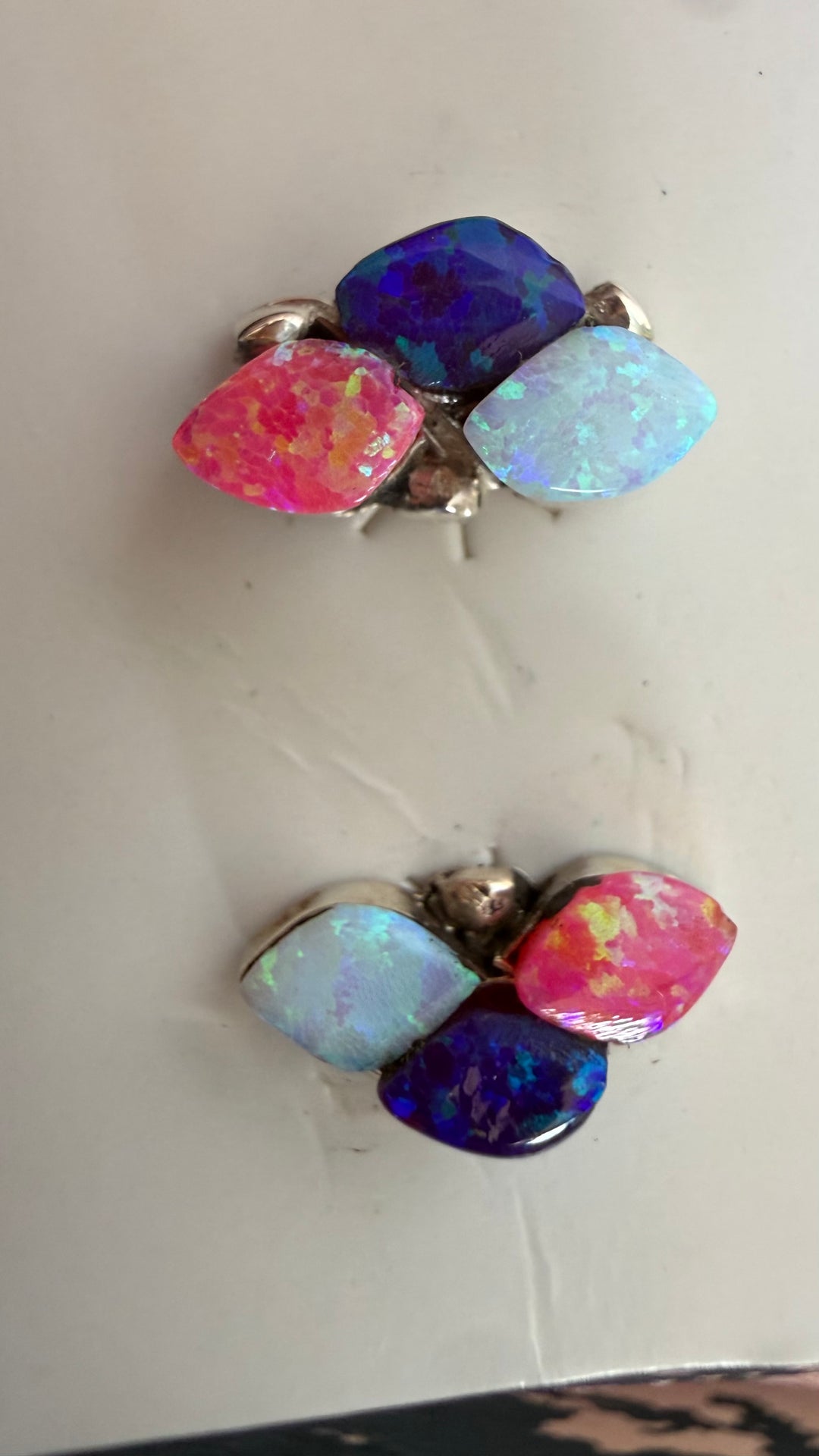Charlotte Natewa Navajo Lab Opal Sterling Silver Stud Earrings