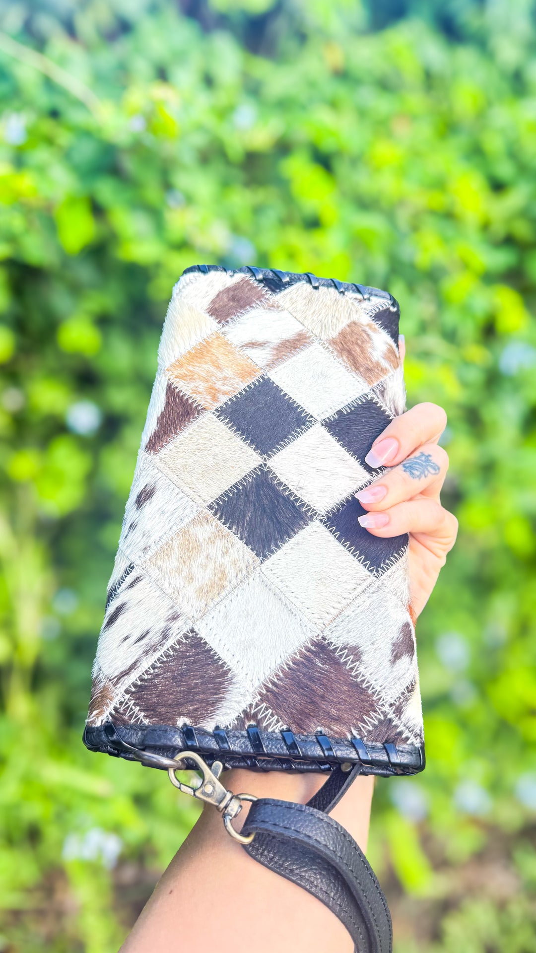 Check Her Out | Cowhide Patchwork Leather Clutch Crossbody & Wallet Organizer